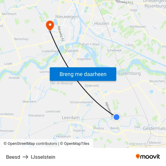 Beesd to IJsselstein map
