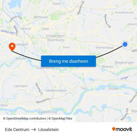 Ede Centrum to IJsselstein map