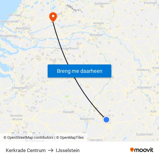 Kerkrade Centrum to IJsselstein map