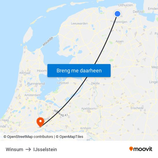 Winsum to IJsselstein map