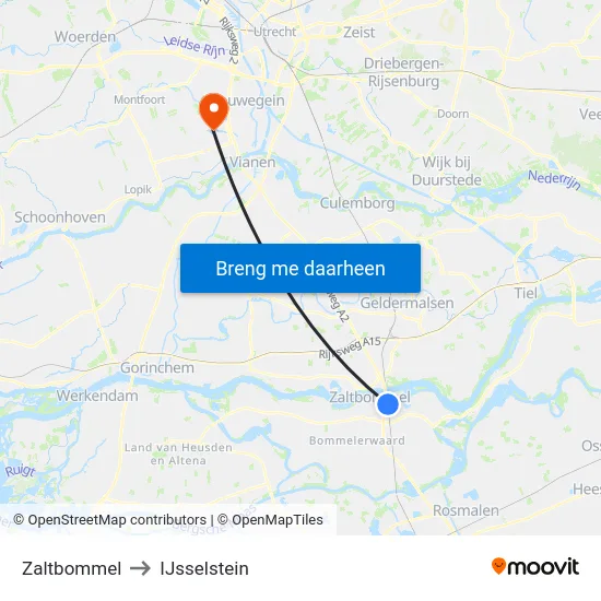 Zaltbommel to IJsselstein map
