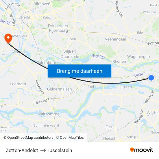 Zetten-Andelst to IJsselstein map