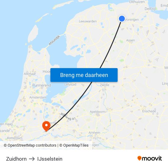 Zuidhorn to IJsselstein map