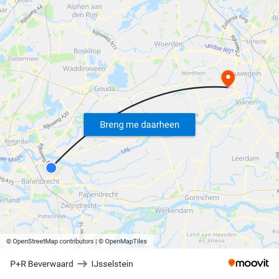 P+R Beverwaard to IJsselstein map