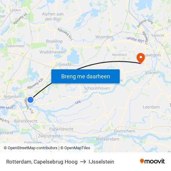 Rotterdam, Capelsebrug Hoog to IJsselstein map