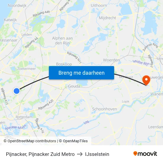Pijnacker, Pijnacker Zuid Metro to IJsselstein map
