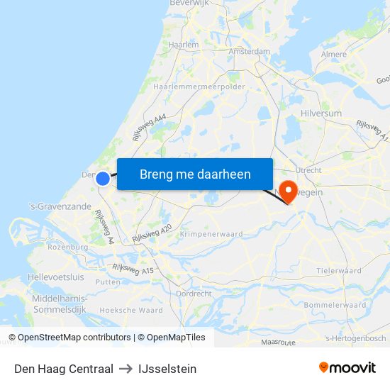 Den Haag Centraal to IJsselstein map