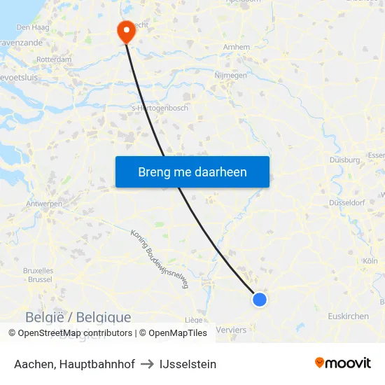 Aachen, Hauptbahnhof to IJsselstein map