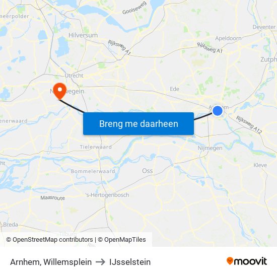 Arnhem, Willemsplein to IJsselstein map
