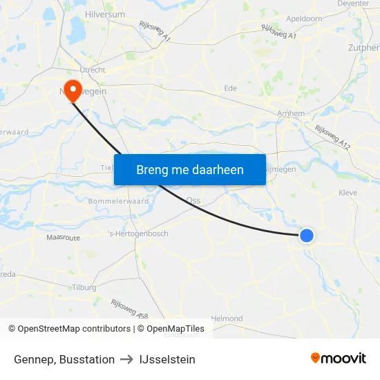 Gennep, Busstation to IJsselstein map