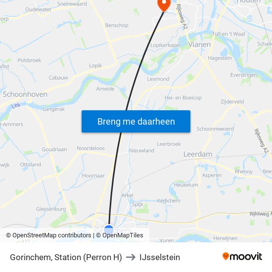 Gorinchem, Station (Perron H) to IJsselstein map