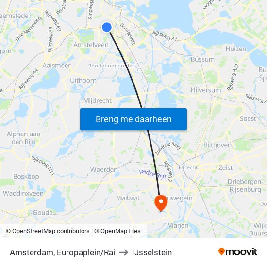 Amsterdam, Europaplein/Rai to IJsselstein map