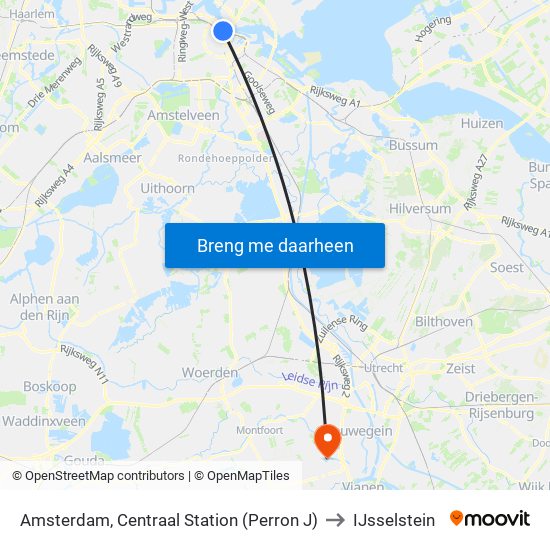 Amsterdam, Centraal Station (Perron J) to IJsselstein map