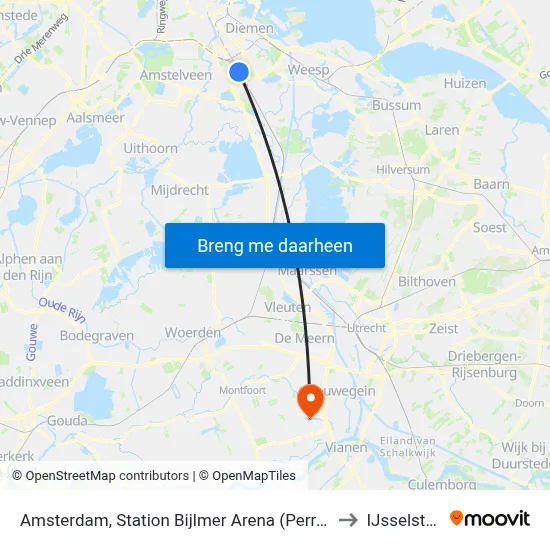 Amsterdam, Station Bijlmer Arena (Perron B) to IJsselstein map