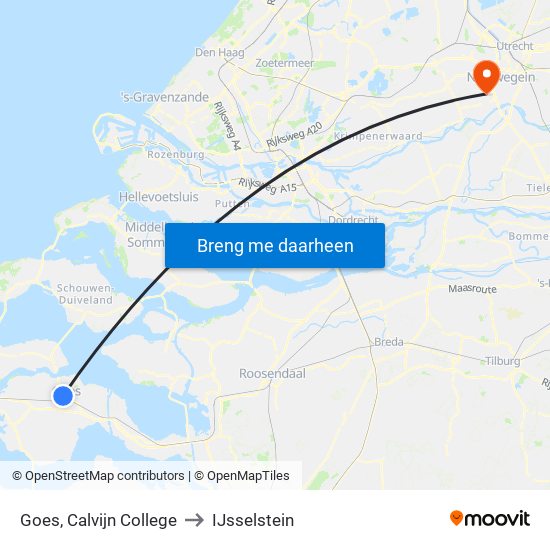 Goes, Calvijn College to IJsselstein map