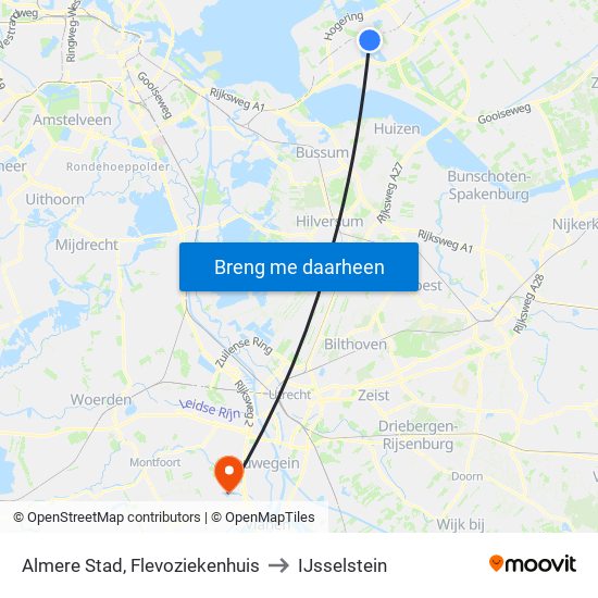 Almere Stad, Flevoziekenhuis to IJsselstein map