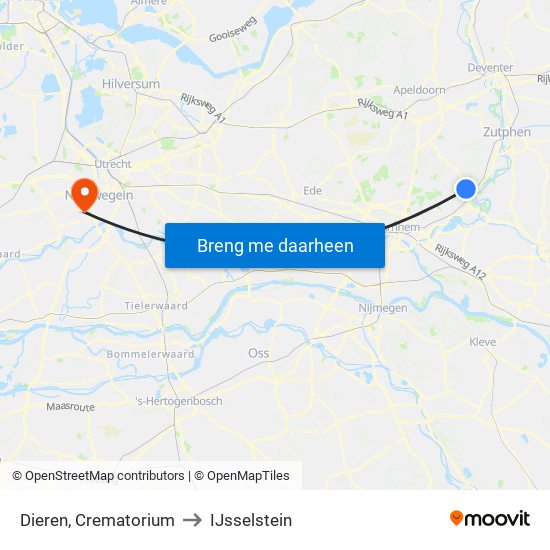Dieren, Crematorium to IJsselstein map