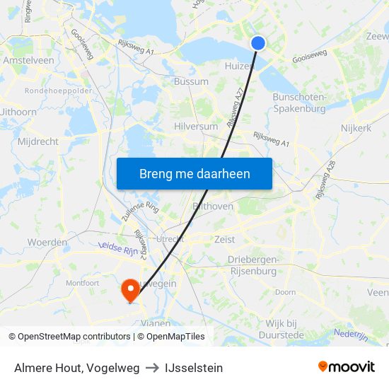 Almere Hout, Vogelweg to IJsselstein map