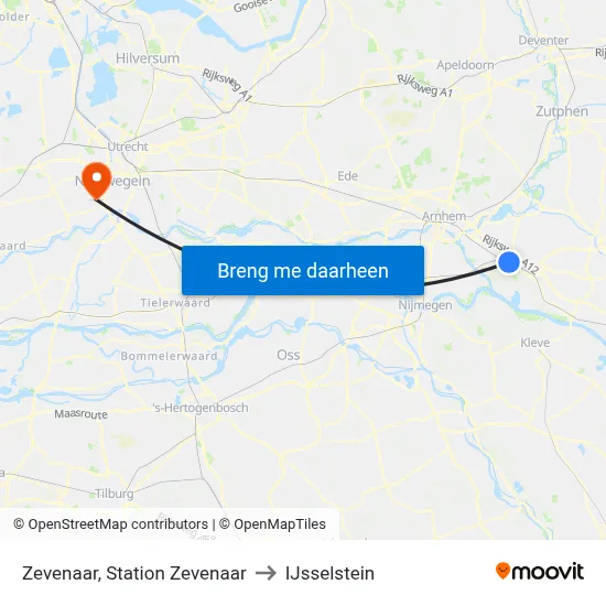 Zevenaar, Station Zevenaar to IJsselstein map