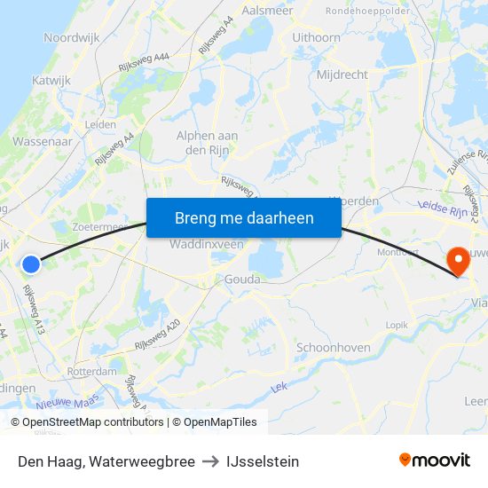 Den Haag, Waterweegbree to IJsselstein map