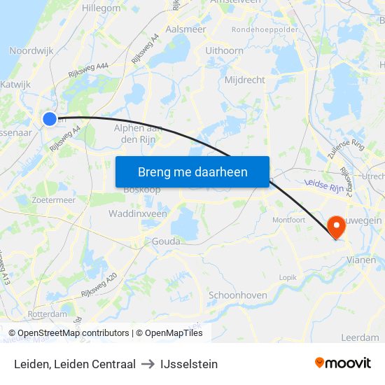 Leiden, Leiden Centraal to IJsselstein map