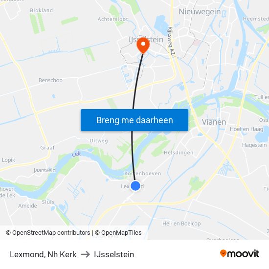 Lexmond, Nh Kerk to IJsselstein map