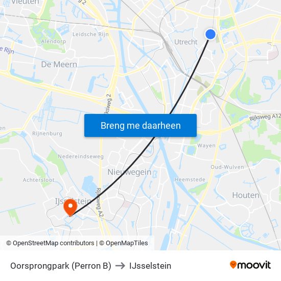 Oorsprongpark (Perron B) to IJsselstein map