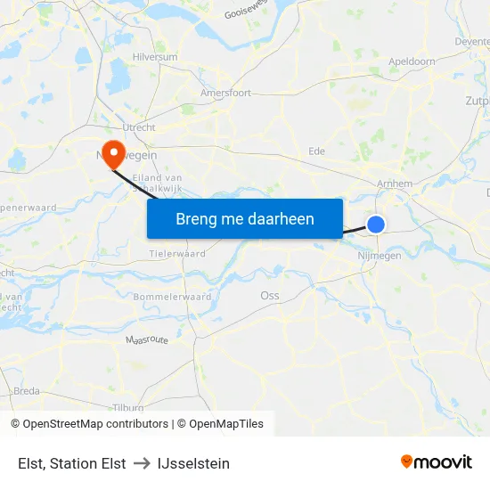 Elst, Station Elst to IJsselstein map