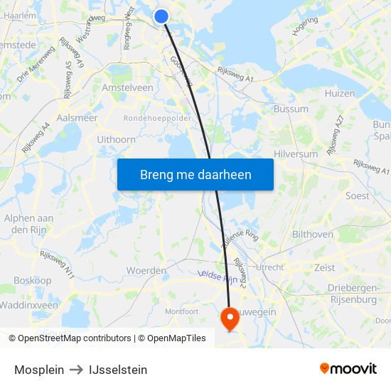 Mosplein to IJsselstein map