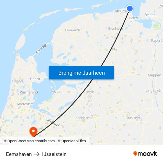 Eemshaven to IJsselstein map