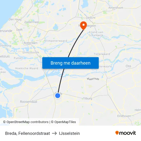 Breda, Fellenoordstraat to IJsselstein map