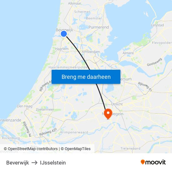 Beverwijk to IJsselstein map