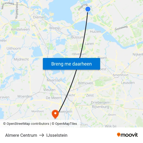 Almere Centrum to IJsselstein map