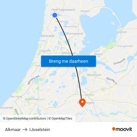 Alkmaar to IJsselstein map