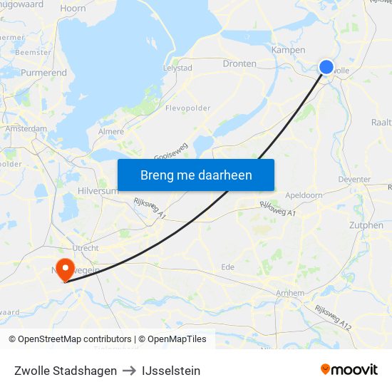 Zwolle Stadshagen to IJsselstein map