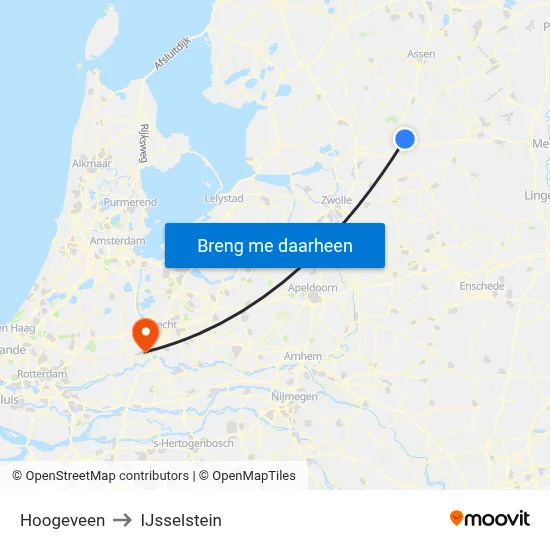 Hoogeveen to IJsselstein map