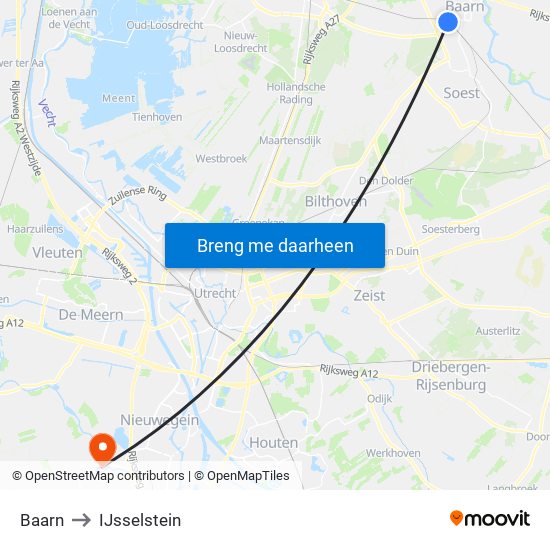 Baarn to IJsselstein map