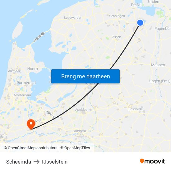 Scheemda to IJsselstein map