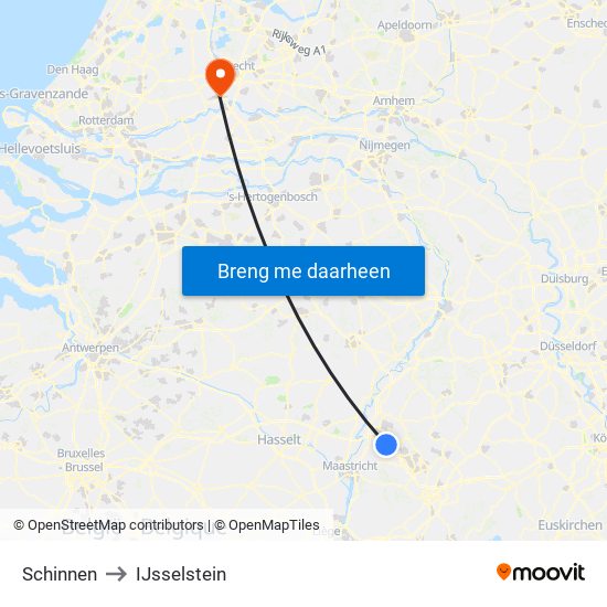 Schinnen to IJsselstein map