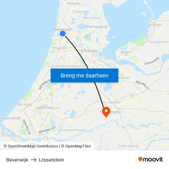 Beverwijk to IJsselstein map