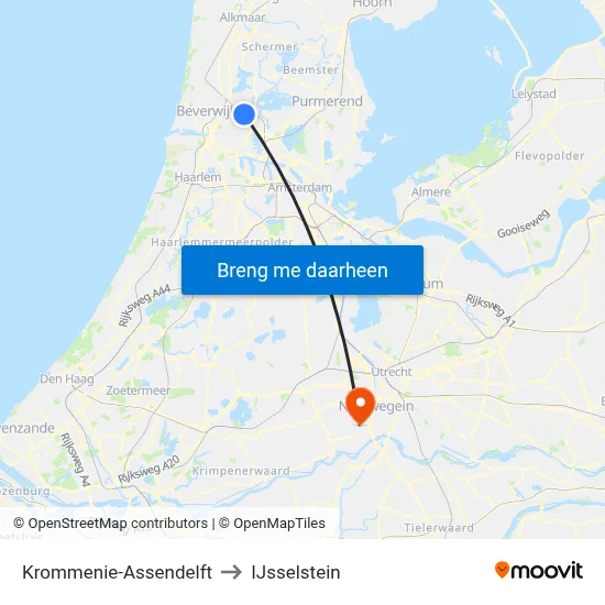 Krommenie-Assendelft to IJsselstein map