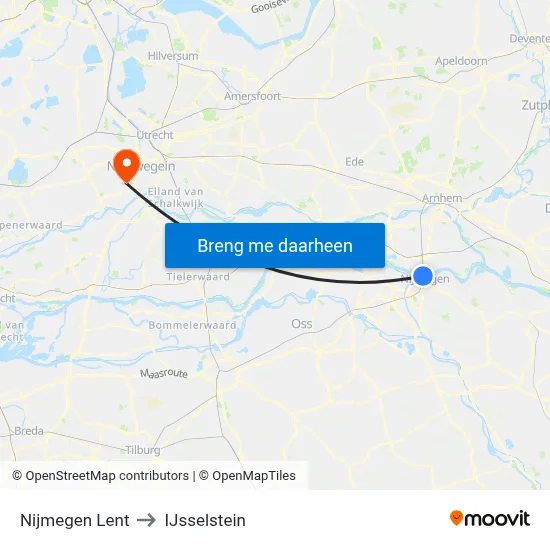 Nijmegen Lent to IJsselstein map