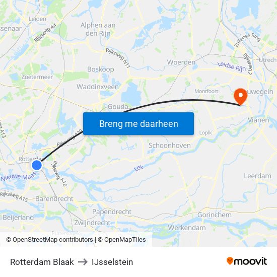 Rotterdam Blaak to IJsselstein map