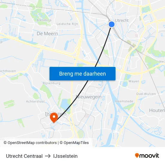 Utrecht Centraal to IJsselstein map