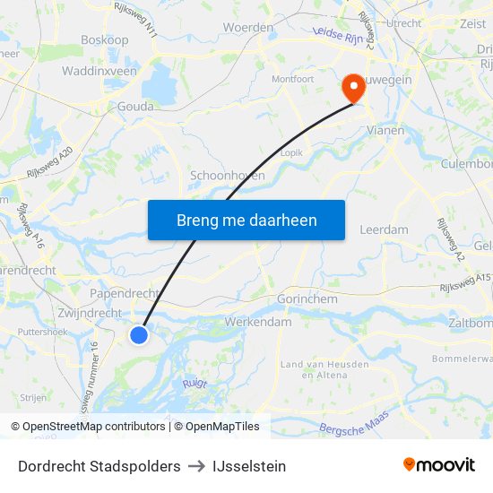 Dordrecht Stadspolders to IJsselstein map