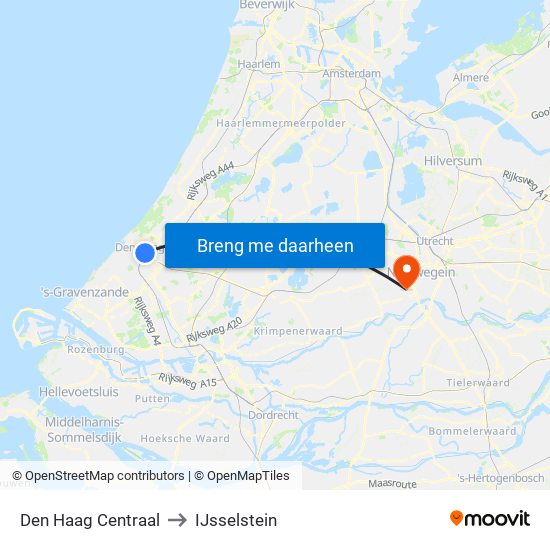 Den Haag Centraal to IJsselstein map