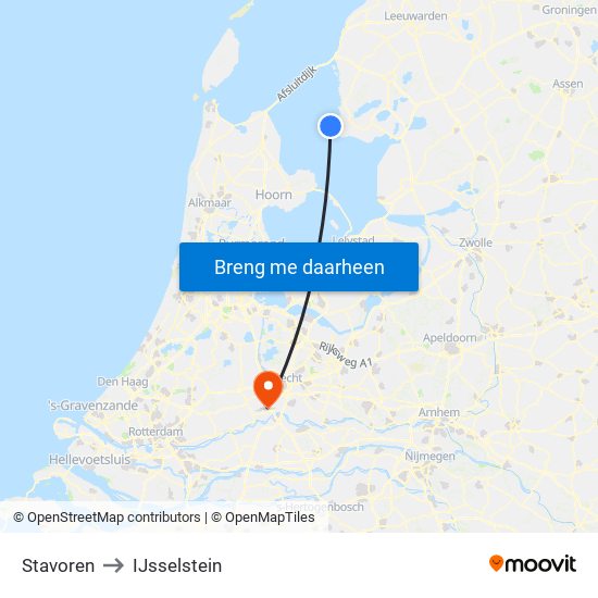 Stavoren to IJsselstein map