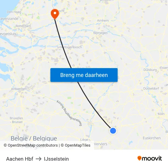 Aachen Hbf to IJsselstein map