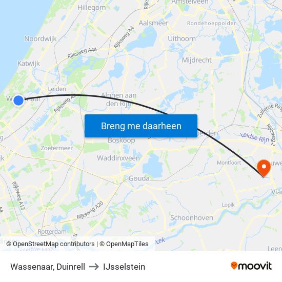 Wassenaar, Duinrell to IJsselstein map