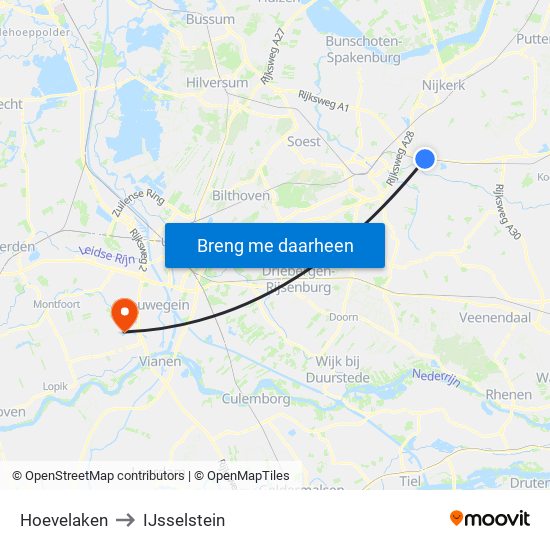 Hoevelaken to IJsselstein map